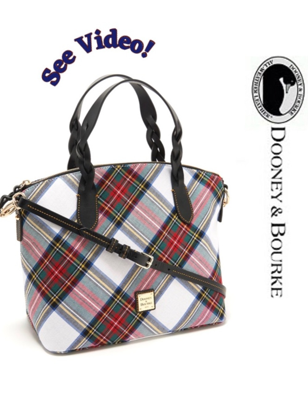 Dooney and Bourke Celeste Tartan Plaid Satchel w/ Braided Handles and Crossbody